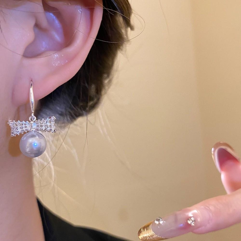 Shell Beads Drop Earrings Wedding Bride Ear Hook Exquisite Bow Pearl Long Earrings Girls Gift