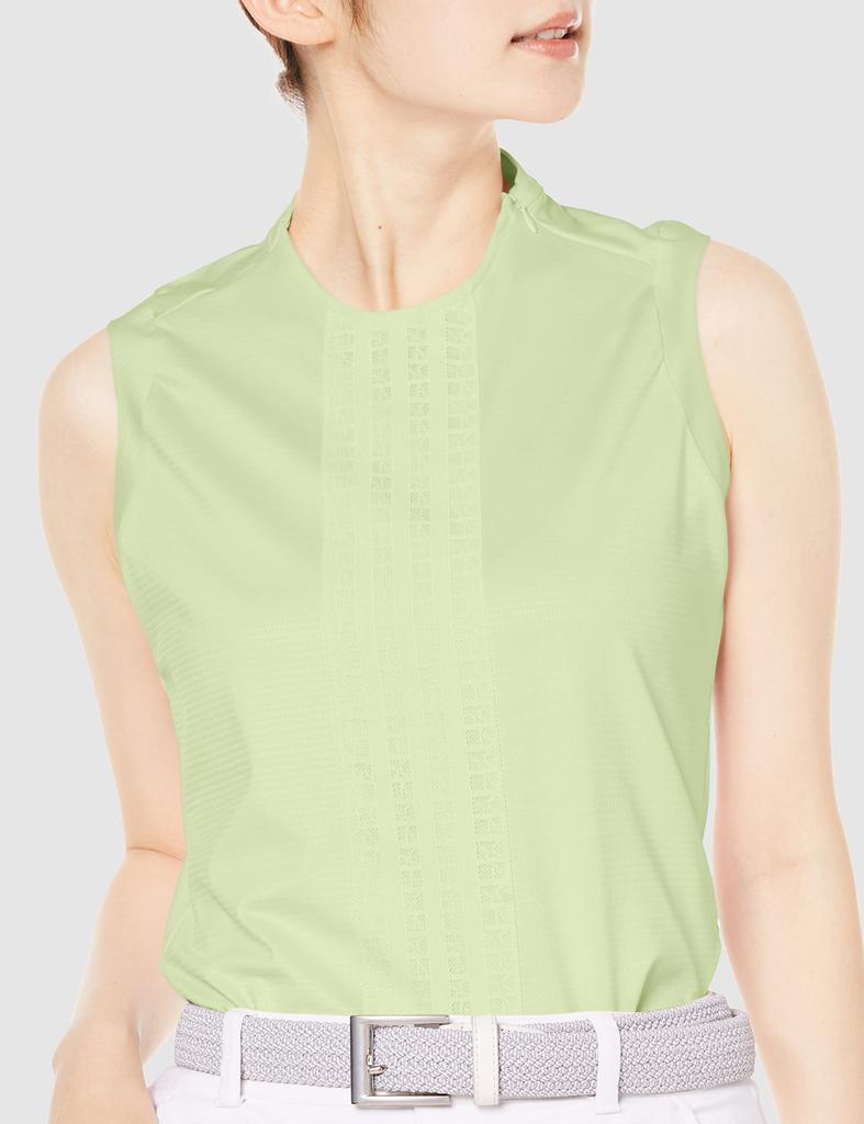 Adidas Golf Golf Three Sleeveless Mock Neck Almost Lime Women's Shirt, Stripes, Shirt, J/S