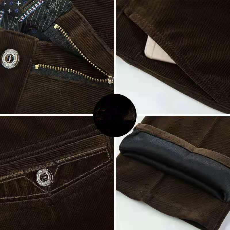 Autumn Padded Middle - Aged Men's Casual Trousers Striped Loose Pants for Men Corduroy Trousers