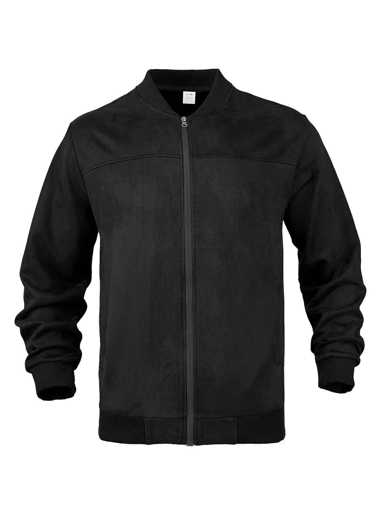 Men S Suede Solid Color Spliced Zipper Flight Jacket S