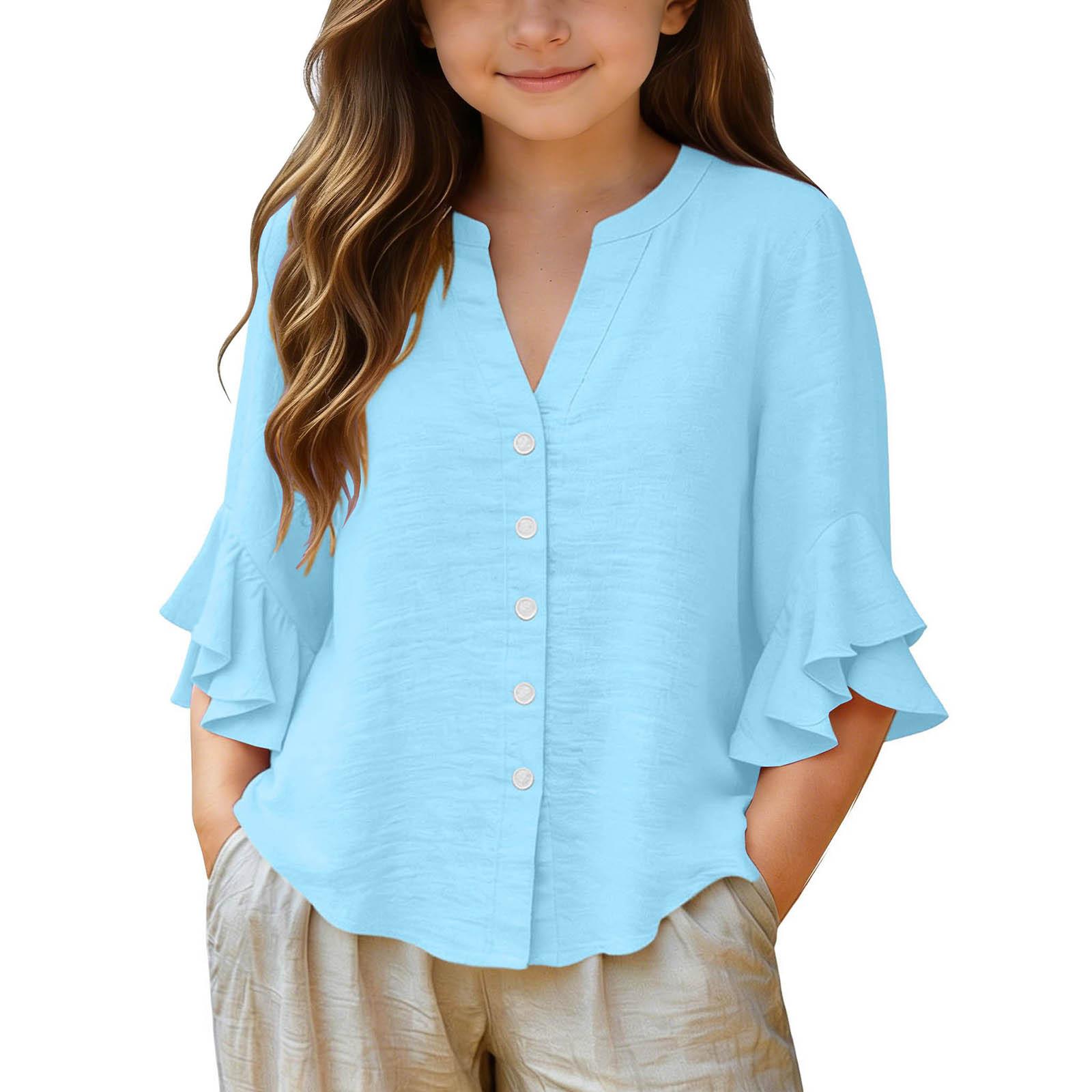 

Kids Fashion Loose-Fit -Color Casual Top With Ruffled Sleeves 160