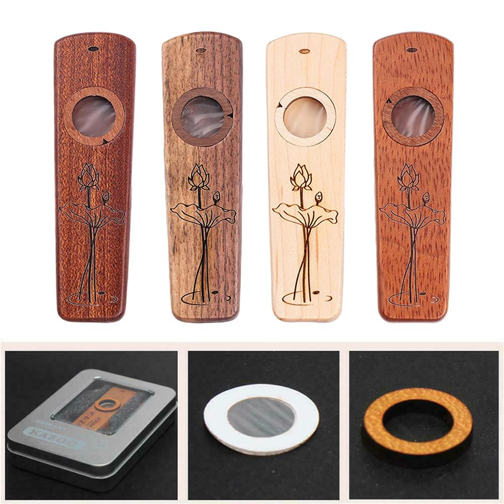 Engraved Wooden Kazoo with Metal Storage Box, Orff Musical Instrument for Kids & Adults, Companion for Guitar Ukulele