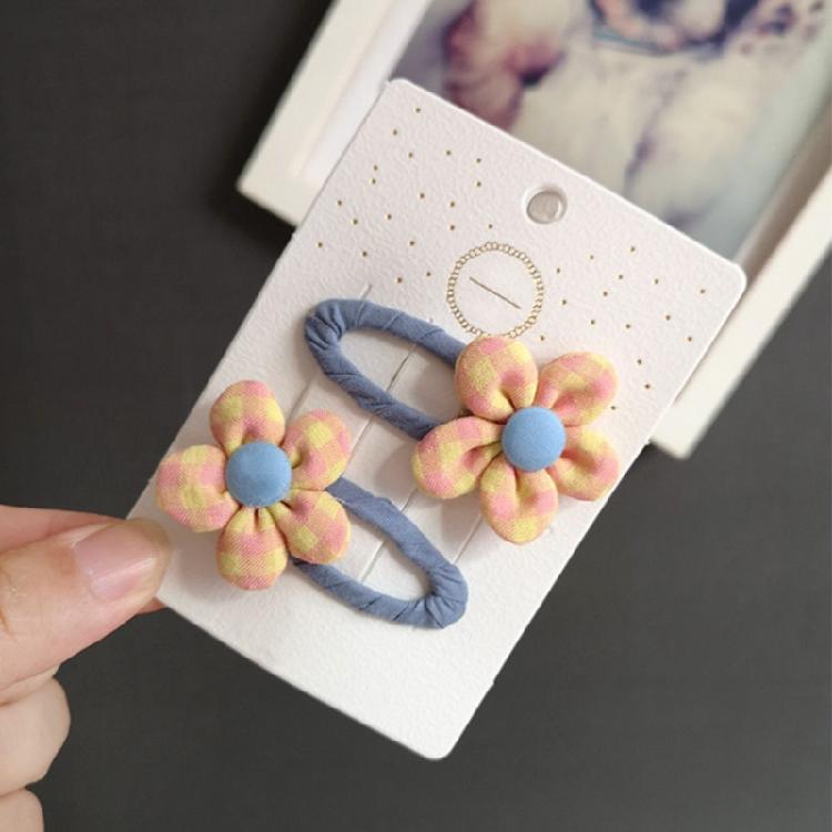 Lovely Flower Hair Clip Plaid Bow Snap Clip Non Slip Wrapped Hairpins for Kids