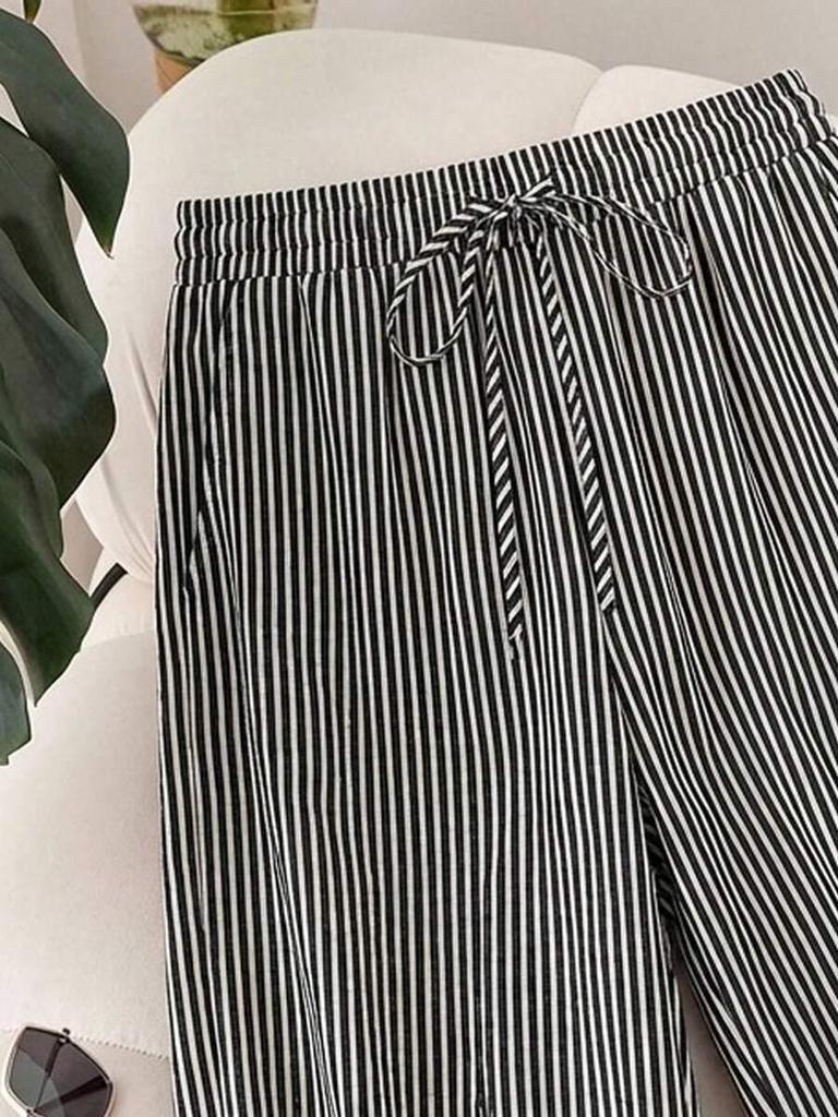 2026 Spring/Summer Plus Size Striped Beach Pants for Women - European & American Style
