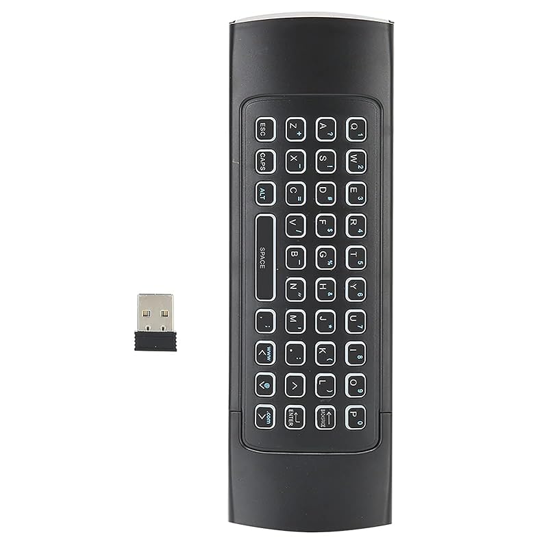 

Backlit wireless keyboard with full keyboard, aerial mouse and TV remote control, wireless transmission, motion sensor, small and lightweight,