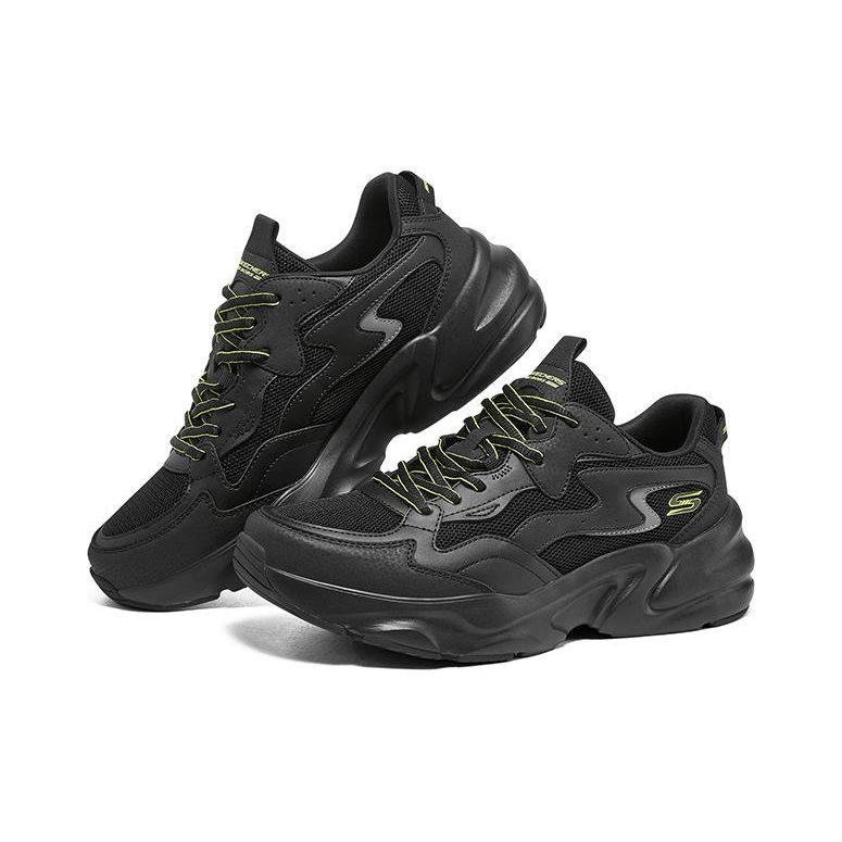 Skechers DLites Mesh Trendy Comfortable Versatile Shock Absorbing Breathable Impact Resistant Low Top Dad Shoes Men Sneakers Black 118323-BBK