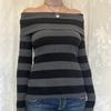 Lässiger Schlichter Gestreifter Off-Shoulder Langarmpullover Wollpullover Damenbekleidung 2025 Herbst und Winter Persönlichkeitspullover