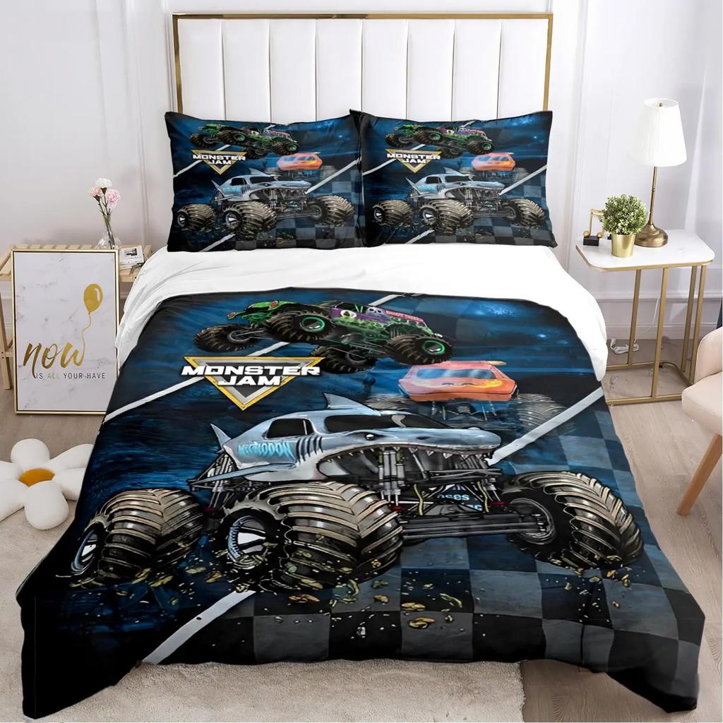 Cartoon Monster Truck All Season Duvet Cover Comforter Bedding Sets Soft Quilt Cover and Pillowcases SingleDoubleQueenKing