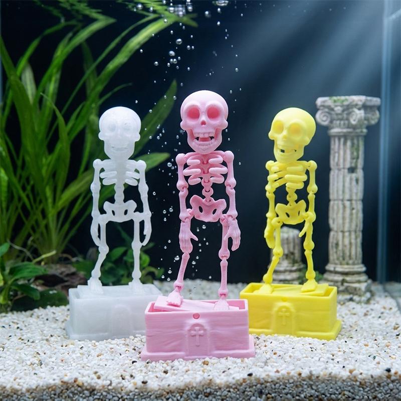 3D Printed Dancing Rocking Skull Ornament Movable Skeleton Decor for Aquarium Landscaping Oxygen Driven Floating Skull Fish Tank