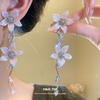 Silver needle zircon pearl flower fringed earrings holiday style fresh and sweet stud earrings light luxury high-end earrings