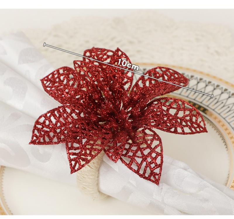 Christmas Napkin Rings Red Flower Towel Buckle Napkin Buckle Natural Jute Napkin Holder Wedding Party Christmas Table Decor