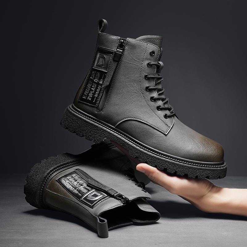 Stylish Casual Leather Men Cowboy Boots Genuine Leather Ankle Boots Classic Man Motorcycle Botas Winter Plush Snow Shoe Sneakers