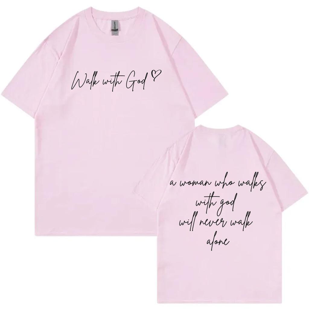Walk with God Christian Tshirt Men Women Casual Fashion Oversized Tshirts High Quality Cotton Short Sleeve T Shirt Streetwear
