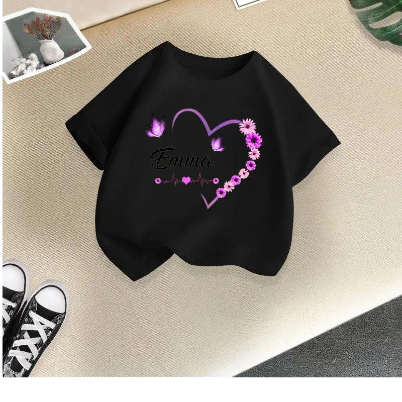 Children's T-shirt girls short-sleeved new style girls summer round neck loose casual top butterfly print cross-border