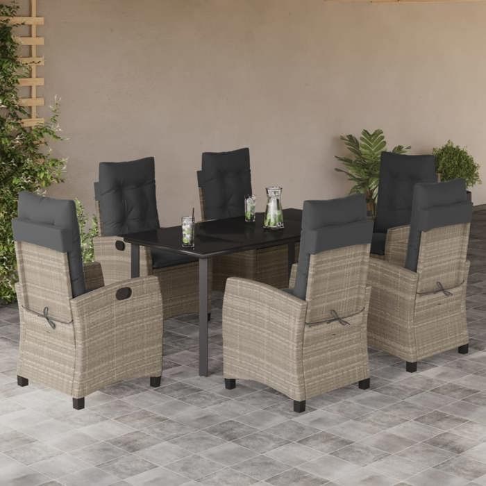 VidaXL Garden Dining Set with Cushions 7 Pcs, Table and Chairs with Adjustable Backrest, Outdoor Furniture, 3212858
