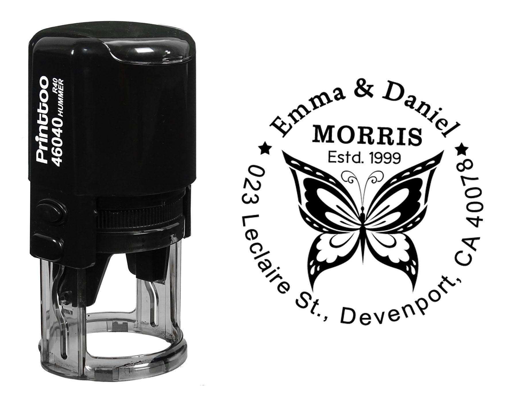 

Printtoo Self Inking Custom Round Butterfly Design Address Return Rubber Stamp Personalized 40 mm Diameter (Approx) чёрный