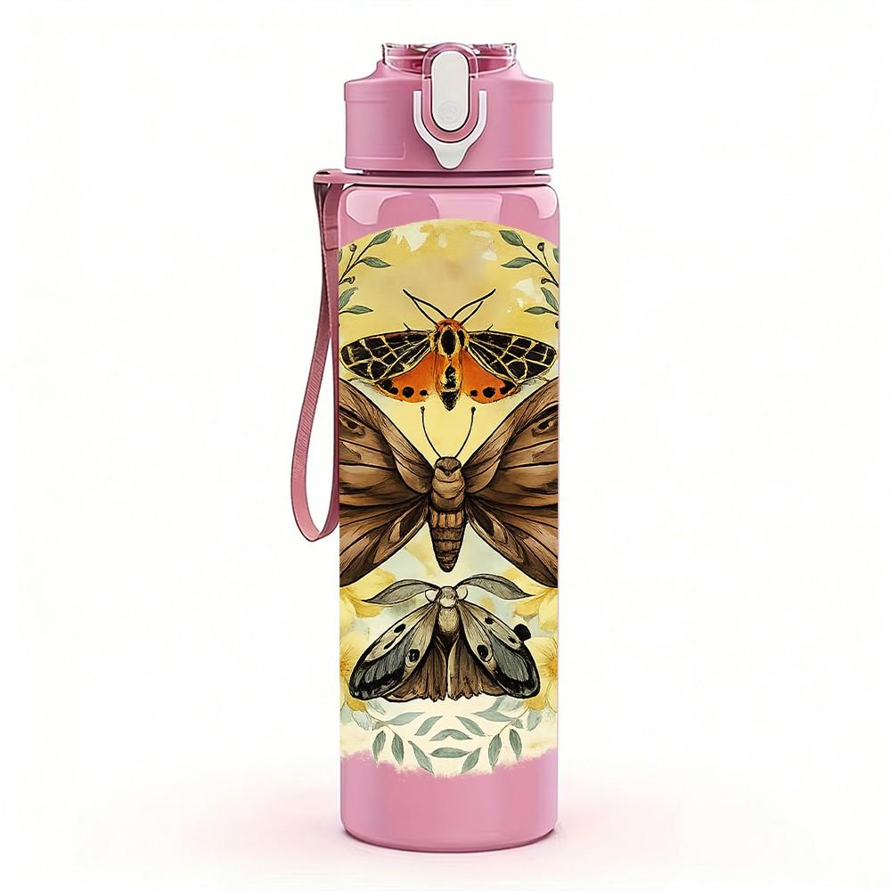 1PC Vintage Butterfly Specimen Art Print 750ml Color Plastic Sports Water Bottle Leakproof Flip Straw Lid Suitable for Sports Office Home Use