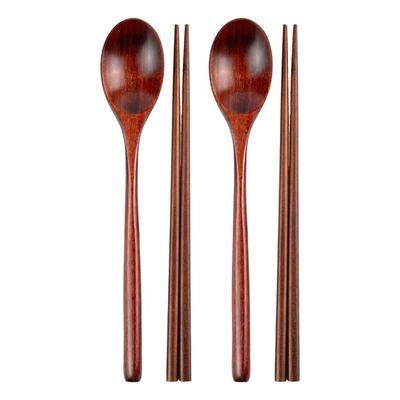 Jonny Free Lackiertes Holzlöffel- und Essstäbchen-Set für 2, 2 Löffel + 2 Sets Essstäbchen, 1 Set, Koreanisches beliebtes Geschirr