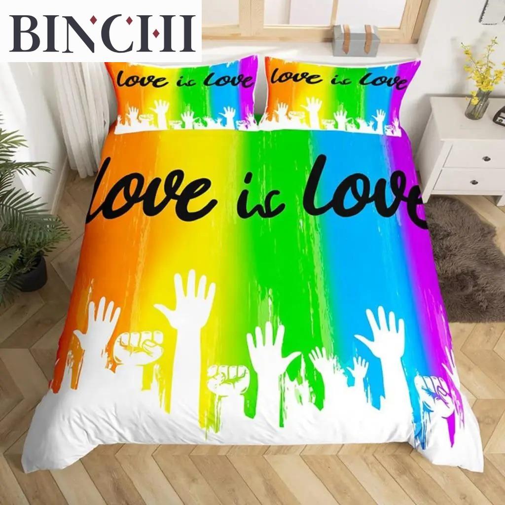 Love Is Love Duvet Cover Rainbow Bedding Collection Pride For Love Theme Romantic Comforter Cover Colorful Cartoon Car Bedspread Cover