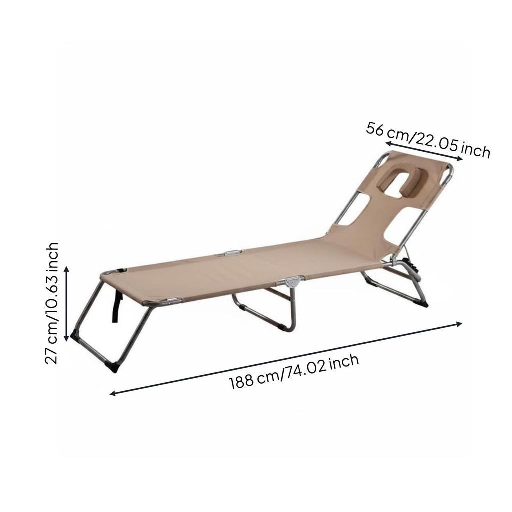 Folding Tanning Chair Phone Holder Space Portable Sun Lounger Foldable Reclining