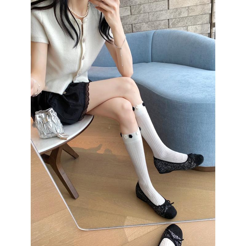 

~ Sparkling sequins color matching round head light mouth inner height increase 5cm bow ballet shoes 33