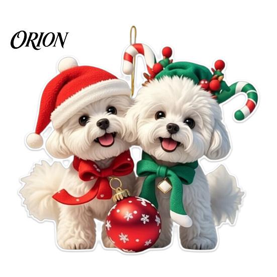2D Acrylic Holiday Pendant Christmas Animal Ornaments, Cute Flat Hanging Decorative Festival Ornament Decoration for Xmas Tree, Winter Party,