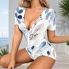 Womens V Neck Short Sleeve Plus Size One Piece Jumpsuit Garment