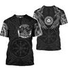 Summer Round Neck 3D Viking Tattoo Print Top Fashionable Casual Short Sleeved Men's T-shirts