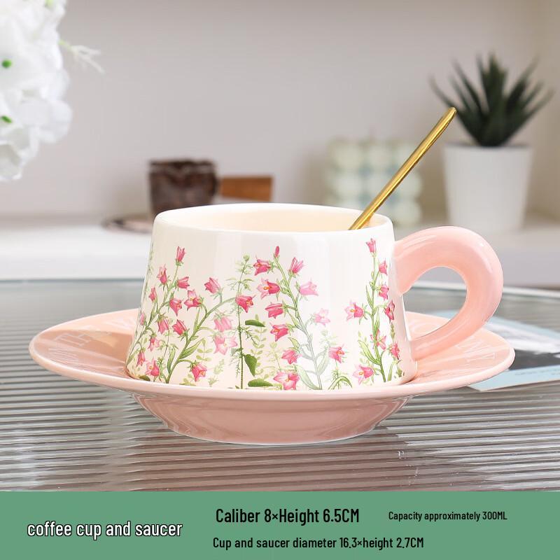 Bluebell Ceramic Coffee Cup and Saucer Set with Spoon