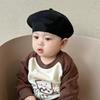 Unisex Baby Knitted Wool Beret - Spring/Autumn Style, Warm, Solid Color, Trendy Children's Painter Hat