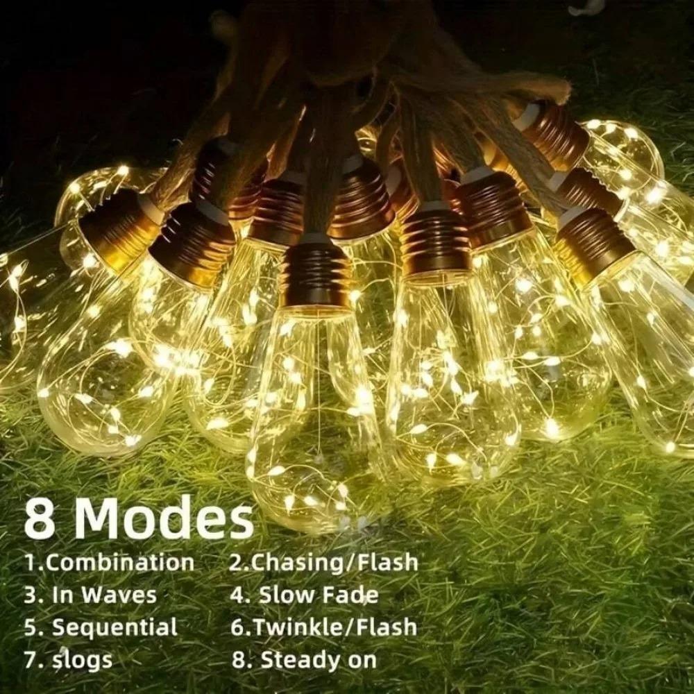80LED Outdoor Garden Solar Light String, Bulb Hanging Retro Hemp Rope Light String, for Camping Courtyard Fence Garden
