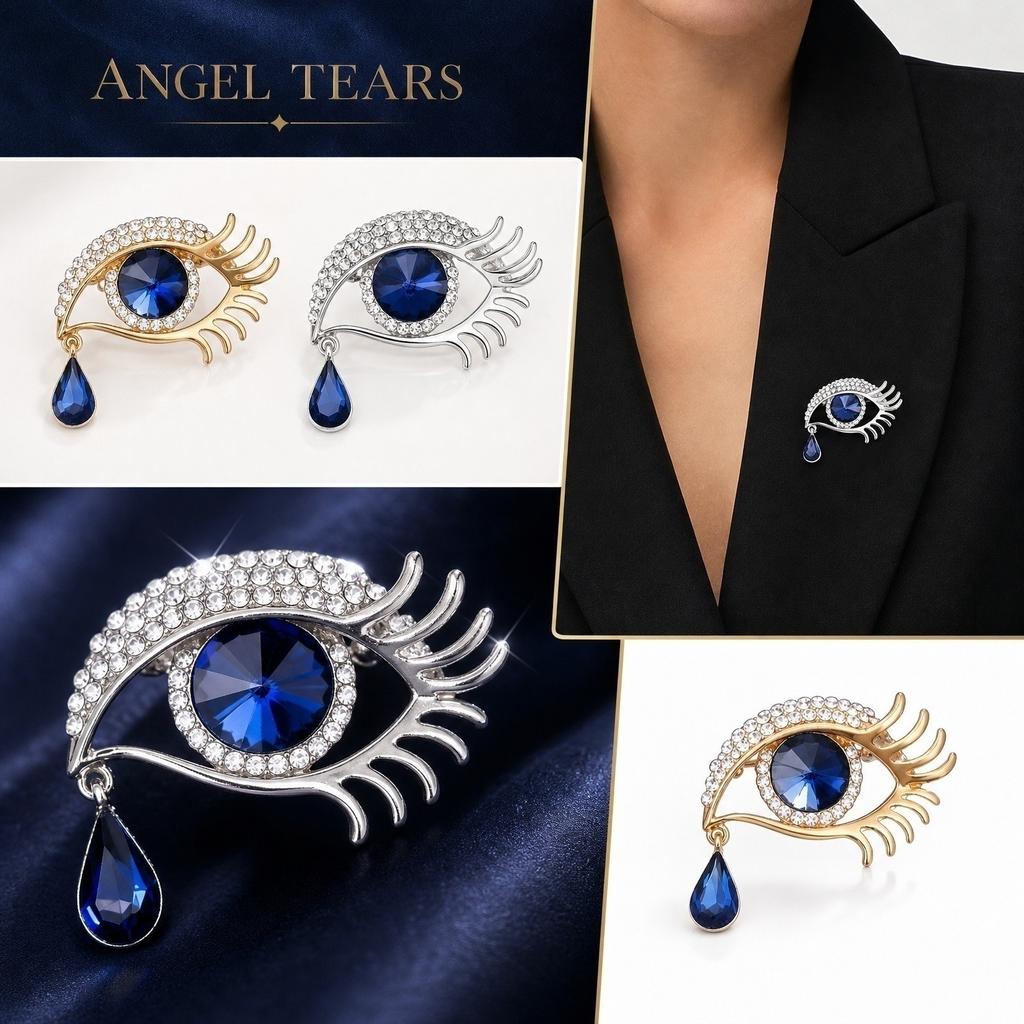 Luxury Crystal Eye Brooch Pin with Rhinestone Embellishments High-End Sweater Coat Accessory Elegant Tear Drop Design Fashion Jewelry
