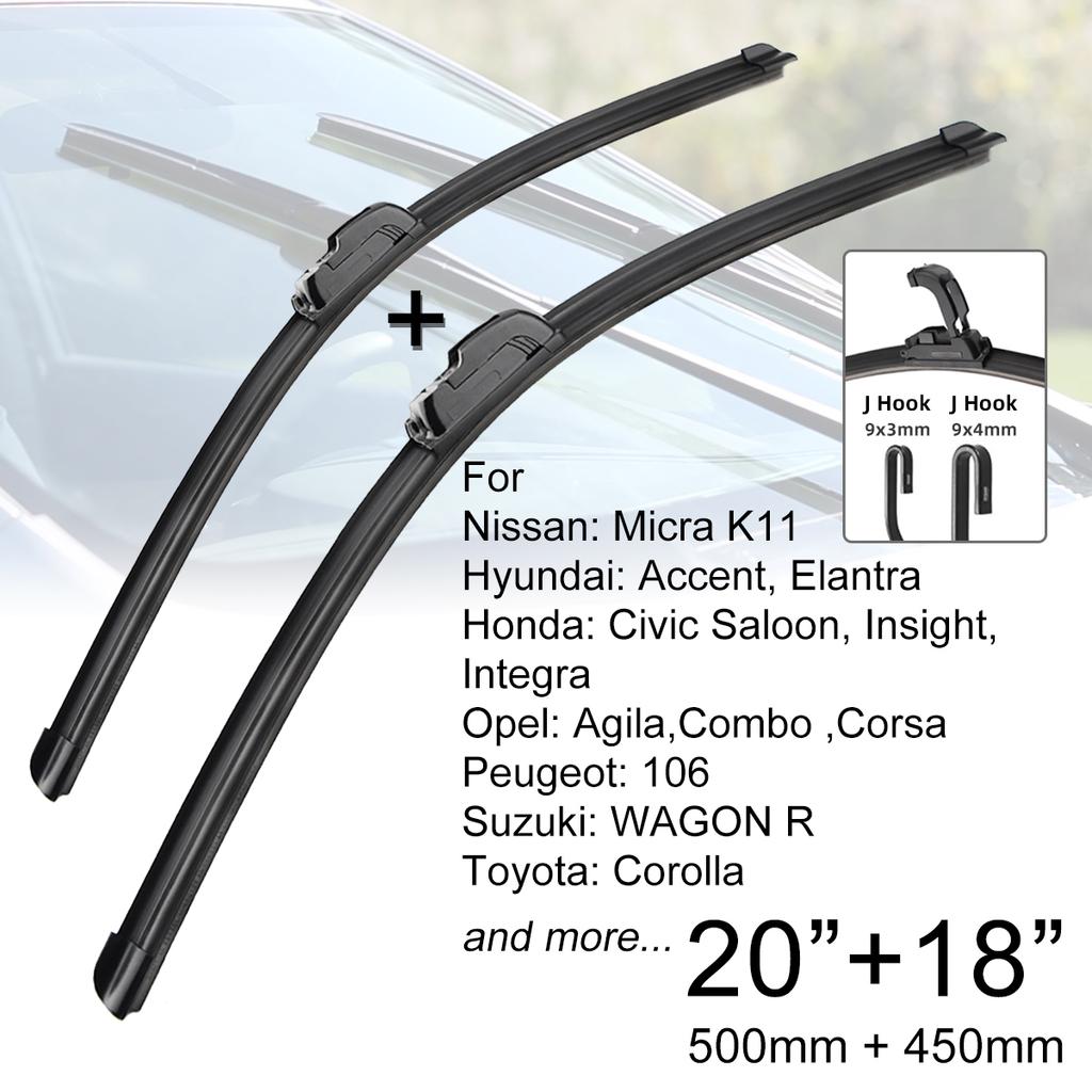 Car Front Windshield Wiper Blades 20" + 18" J Hook U-type Universal For Honda Hyundai Nissan Opel Peugeot Suzuki Toyota