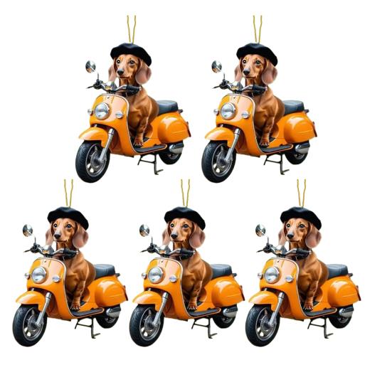 Vánoční dekorace Štěně Jízda na motocyklu Akrylový přívěsek Vánoční stromeček na zavěšení do auta na prázdniny