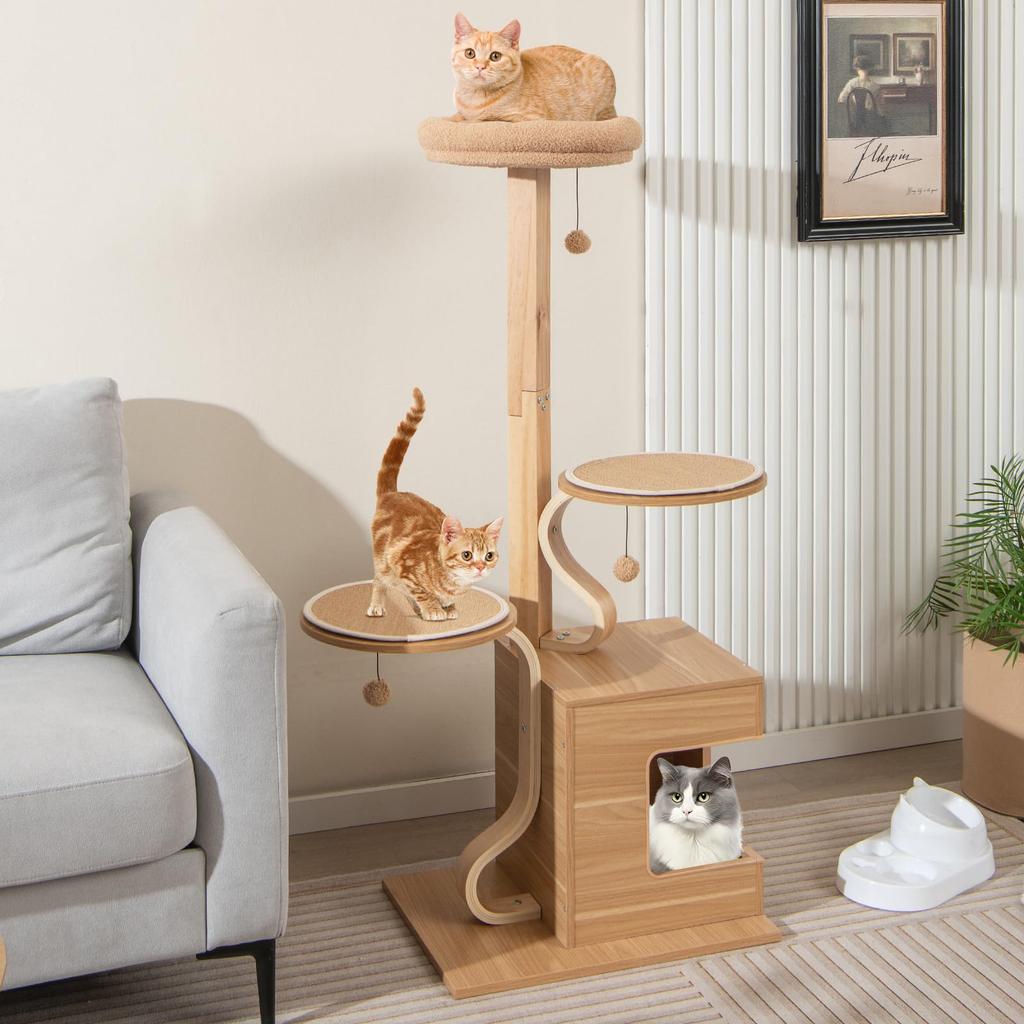 GYMAX Cat 129cm Cat Cat Cat For For Multiple Observation Comes with Bonbon Slim Claw Claw Tree Made of Wood Tower, high, Tower, Room, Tower, Cats,