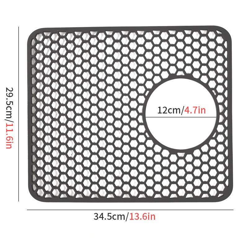 

Honeycomb Silicone Kitchen Sink Mat Open Hole Design Anti Slip Scratch Proof Dish Drying Pad 34.5x29.5x0.8cm