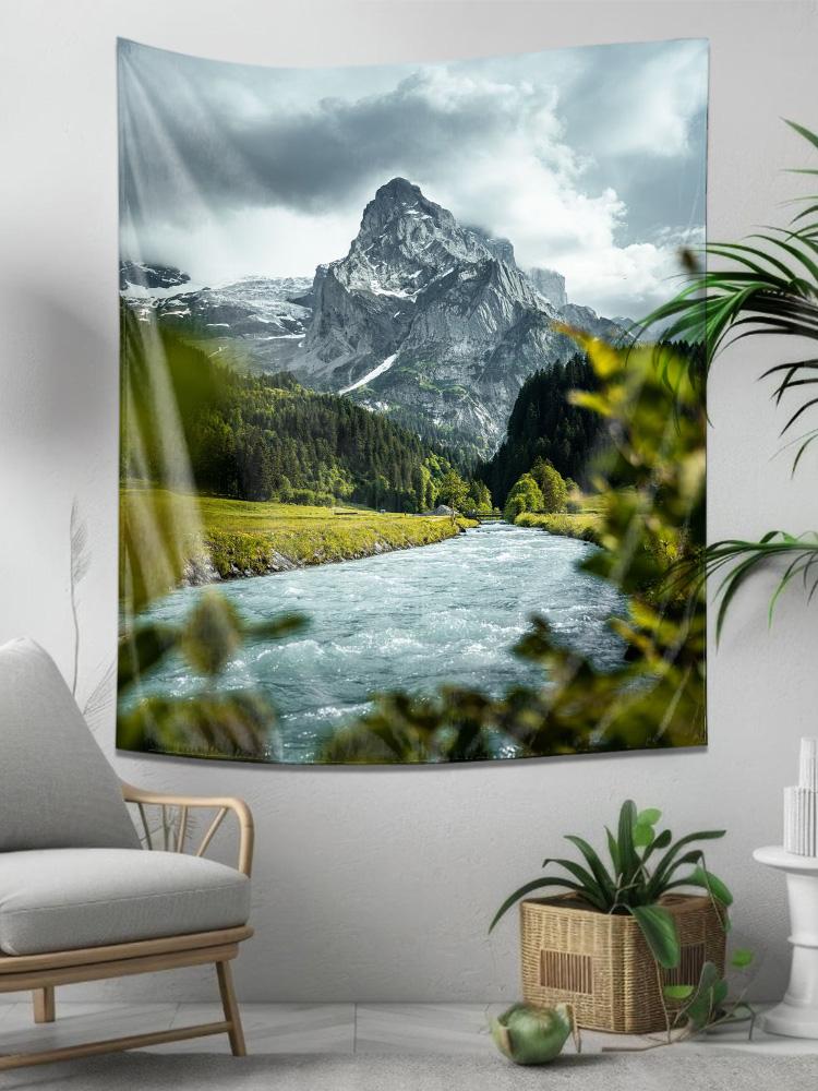 Majestic Mountain River Tapestry  Natural Scenery Art Wall Hanging Modern Home Decor 74x94cm(29x37in)