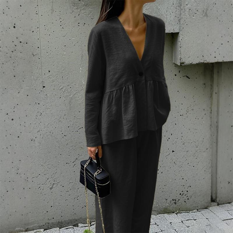 Casual Vacation Long-sleeved T-shirt Straight-leg Pants Suit Women's Clothing 2025 Autumn Winter