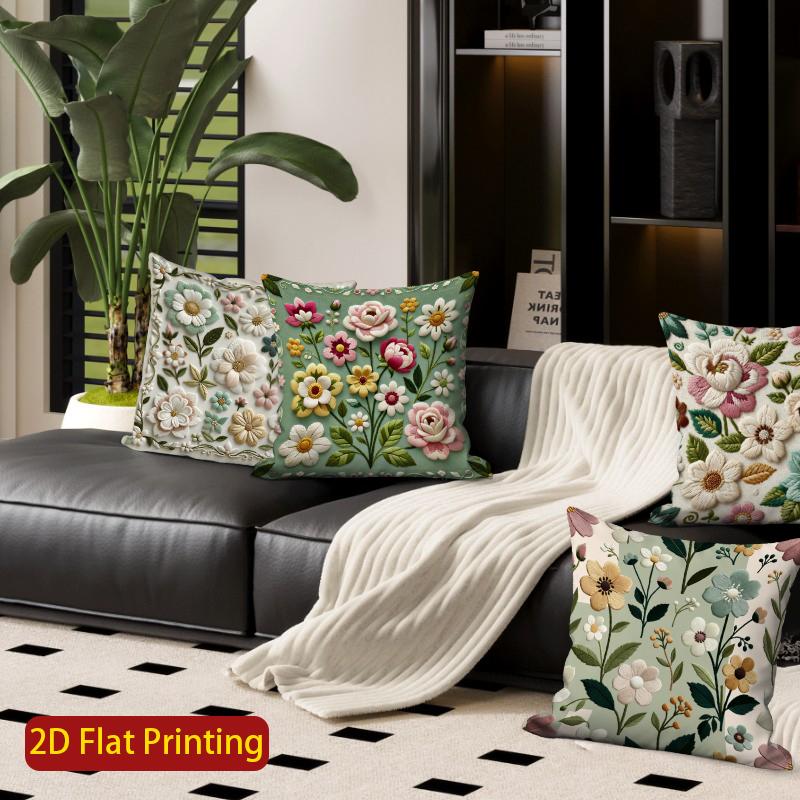 2D Vintage Floral Embossed Style Throw Pillow Covers Pattern Cushion Cover Suitable For Sofa Bedroom Car Pillow Cover