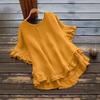 Women Tops Round Neck Short Sleeve Loose Fit Pullover Tops Pure Color Ruffle Hem