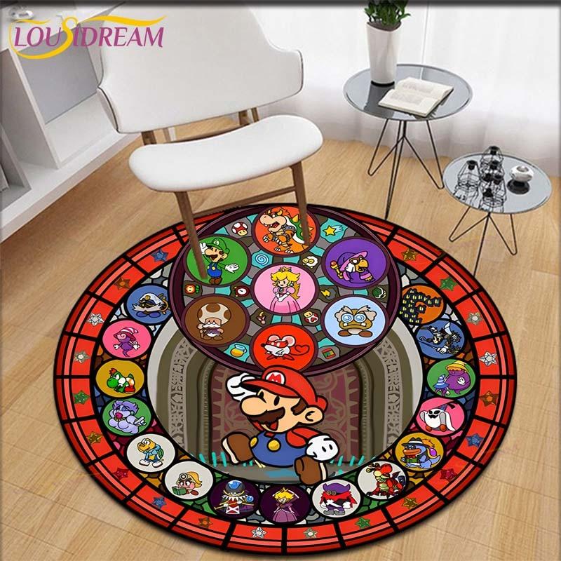 Cartoon Mario Bros Round Children Carpet Anime Pattern Children Flannel Carpet Baby Hand Print Carpet  Anime Rug