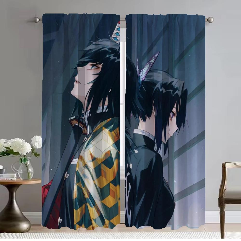 Demon Slayer Curtains for Living Room Curtain Home Interior Curtains 2 Pieces Shades Partition Tulle for Bedroom Kitchen Elegant