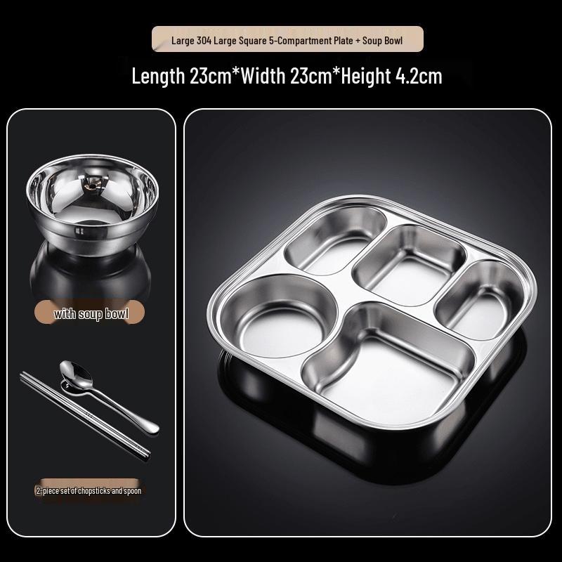 

316 Stainless Steel Divided Lunch Plate with Cutlery Set