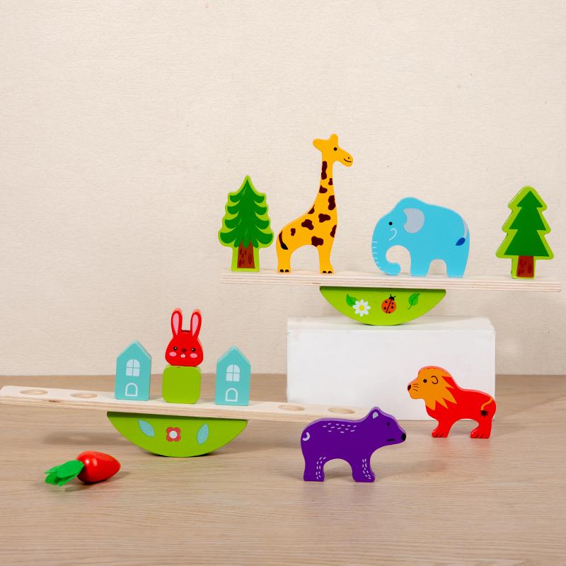 Montessori Sensory Toys Stacking Toys for Baby Rabbit Animal Balance Wooden Building Blocks Early Childhood Education Game Gift