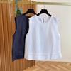 Korean Style Sleeveless Linen Blouse - Women's 2025 Summer Embroidered Round Neck Top