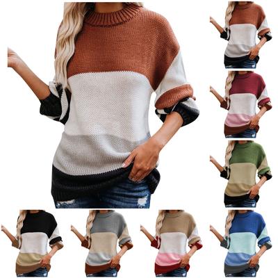 Γυναικείο Casual Loose Color Blocking Stripes Large Yards στρογγυλή λαιμόκοψη