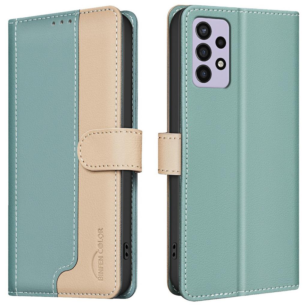 BINFEN COLOR BF33 Leather Case For Samsung Galaxy A52s 5G/A52 5G/A52 4G Splicing Color RFID Blocking Wallet Stand Phone Cover