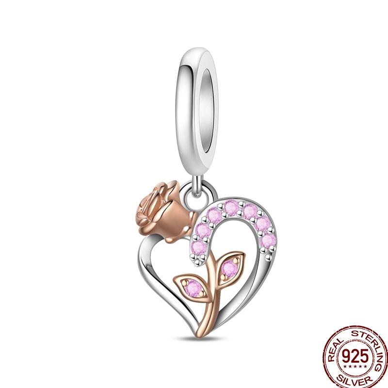 100%Stering Copper Crystal Slippers Charms Beads Swan Rose Pendant Fit Original 3Mm Bracelet Diy For Women Fine Jewelry