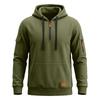 Men's Color Hooded Sweatshirt with Leather Patch and Pockets, Comfortable Casual Everyday Pullover