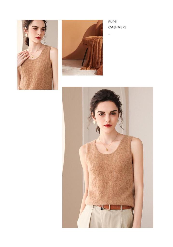 Women's 100% Cashmere U-neck Sleeveless Pullover Top